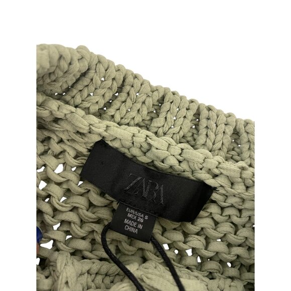 Zara Women Knit Sweater Cardigan Chunky S Small Green flower button 3920/237 NWT - Picture 6 of 16